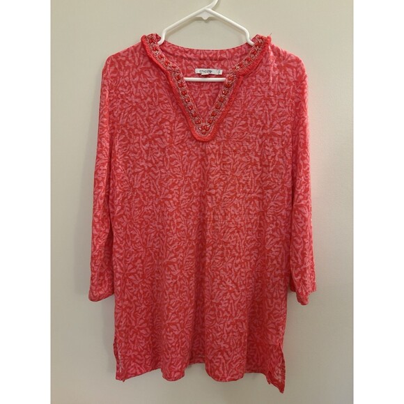 Chicos Woman’s Linen Reef Embellished Tunic Size 2 Large - Picture 3 of 7